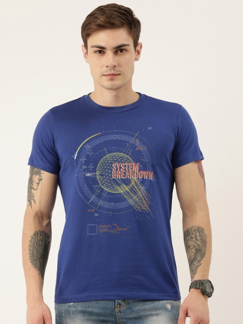 

QUANCIOUS Men Blue Printed Round Neck Organic Cotton Sustainable T-shirt