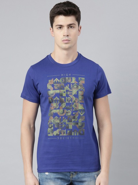 

QUANCIOUS Men Blue Printed Organic Cotton Round Neck Sustainable T-shirt