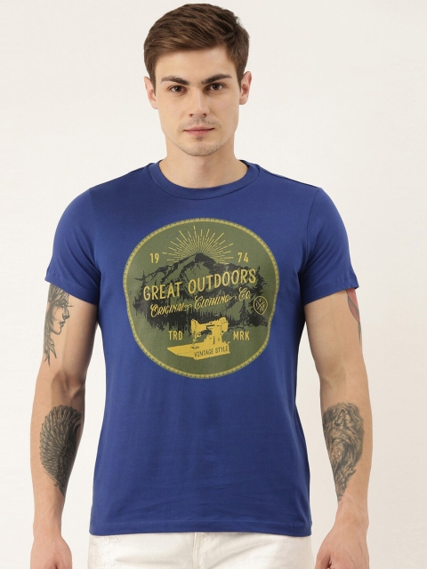 

QUANCIOUS Men Blue & Olive Green Printed Round Neck Organic Cotton Sustainable T-shirt