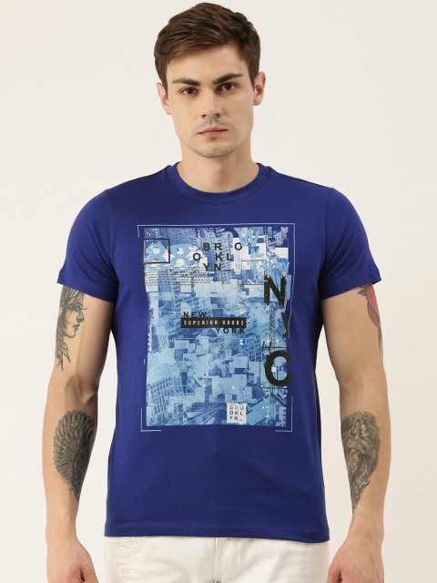 

QUANCIOUS Men Blue Graphic Printed Organic Cotton Round Neck Sustainable T-shirt