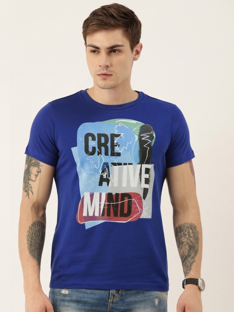 

QUANCIOUS Men Blue Printed Round Neck Sustainable T-shirt