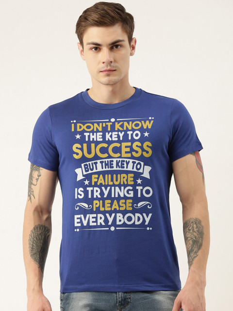 

QUANCIOUS Men Blue Printed Round Neck Organic Cotton Sustainable T-shirt