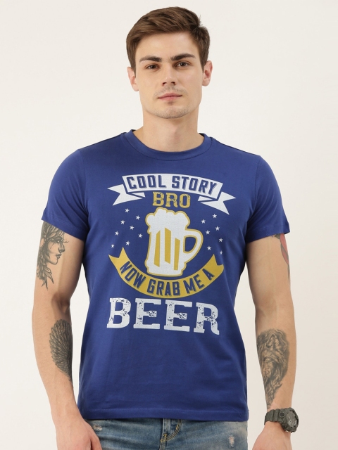 

QUANCIOUS Men Blue Printed Round Neck Organic Cotton Sustainable T-shirt