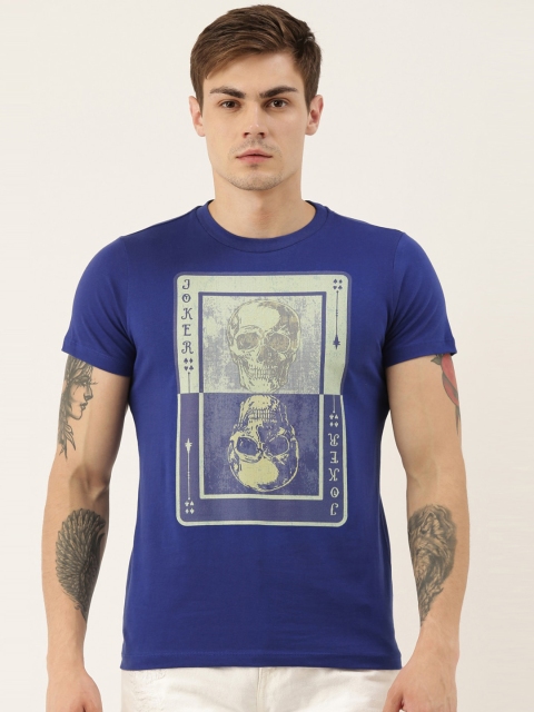 

QUANCIOUS Men Blue Printed Round Neck Sustainable T-shirt