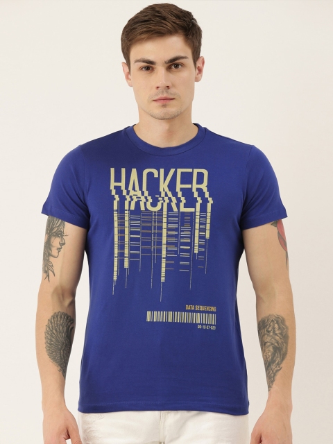 

QUANCIOUS Men Blue Graphic Printed Organic Cotton Round Neck Sustainable T-shirt