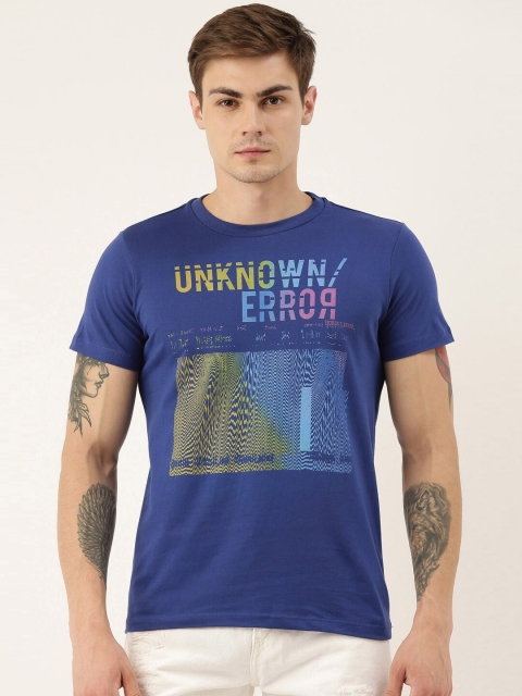 

QUANCIOUS Men Blue & Yellow Printed Organic Cotton Sustainable T-shirt