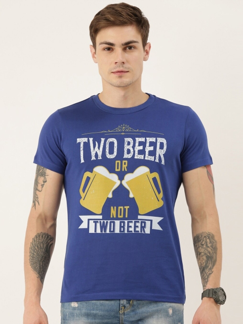 

QUANCIOUS Men Blue Printed Round Neck Organic Cotton Sustainable T-shirt