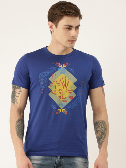 

QUANCIOUS Men Blue Graphic Printed Organic Cotton Round Neck Sustainable T-shirt