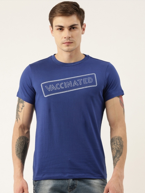 

QUANCIOUS Men Blue Colourblocked Round Neck Sustainable T-shirt