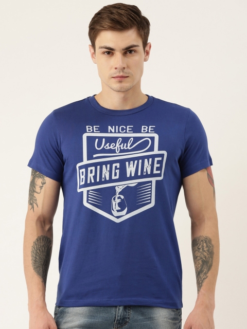 

QUANCIOUS Men Blue Printed Round Neck Organic Cotton Sustainable T-shirt