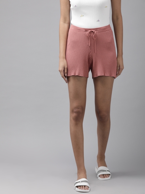 

ONLY Women Dusty Pink Ribbed Regular Shorts