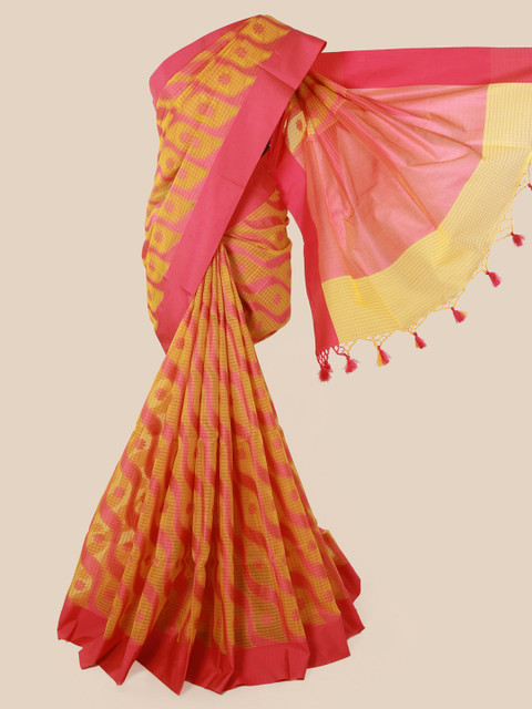 

Pothys Yellow & Pink Supernet Woven Design Saree