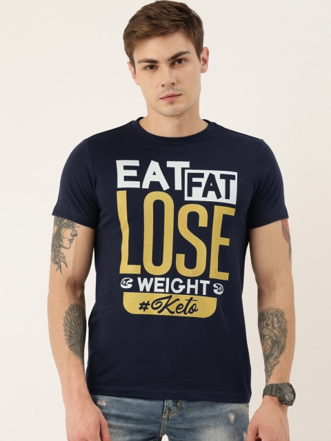 

QUANCIOUS Men Navy Blue Printed Round Neck Sustainable T-shirt