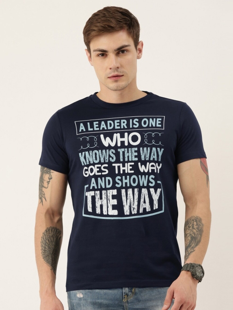

QUANCIOUS Men Navy Blue & White Printed Organic Cotton Sustainable T-shirt