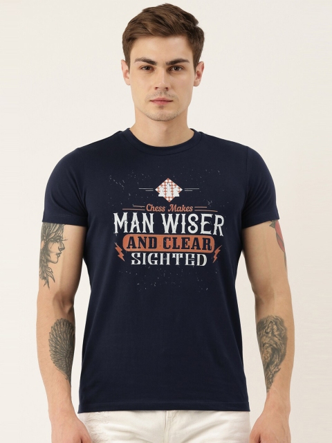 

QUANCIOUS Men Navy Blue Printed Round Neck Organic Cotton Sustainable T-shirt