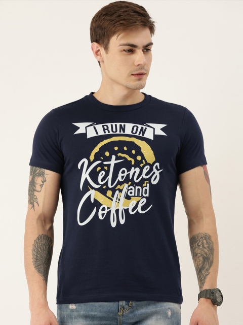 

QUANCIOUS Men Navy Blue & White Printed Organic Cotton Sustainable T-shirt