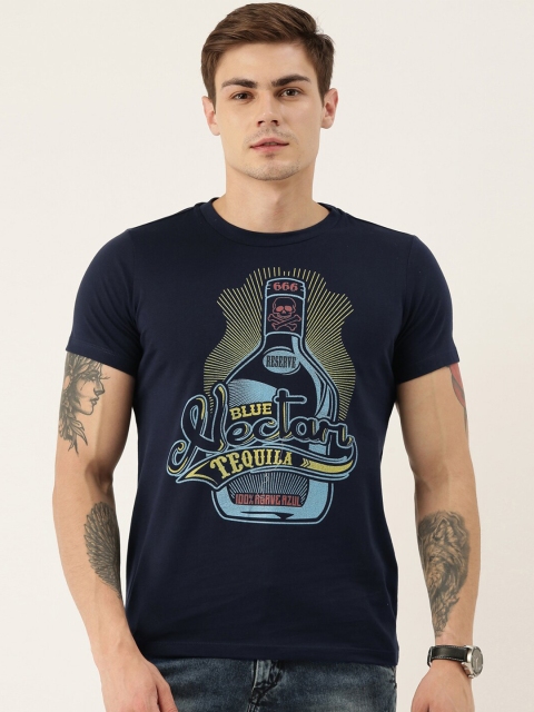 

QUANCIOUS Men Navy Blue Solid Round Neck Sustainable T-shirt