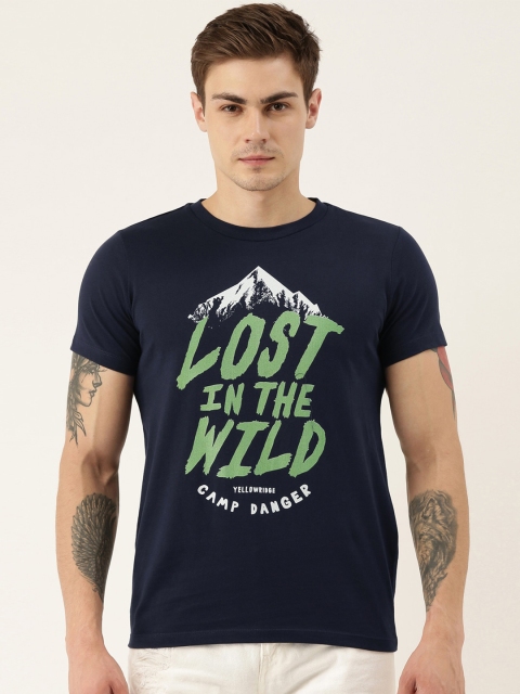 

QUANCIOUS Men Navy Blue Printed Round Neck Organic Cotton Sustainable T-shirt