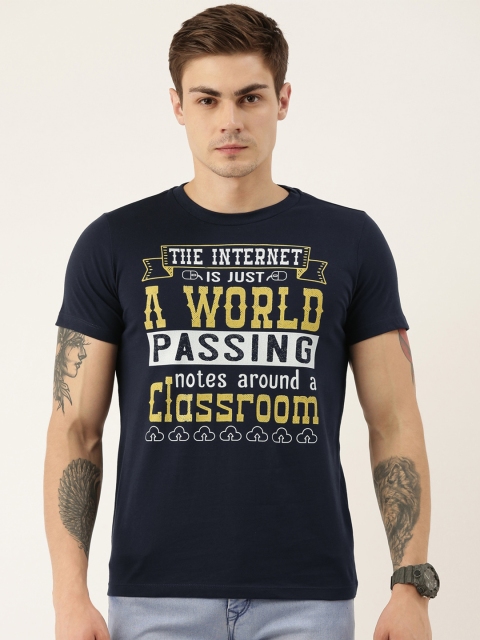 

QUANCIOUS Men Navy Blue Printed Round Neck Organic Cotton Sustainable T-shirt