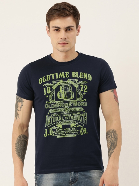

QUANCIOUS Men Navy Blue Printed Round Neck Organic Cotton Sustainable T-shirt