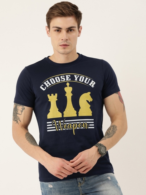 

QUANCIOUS Men Navy Blue Printed Round Neck Sustainable T-shirt