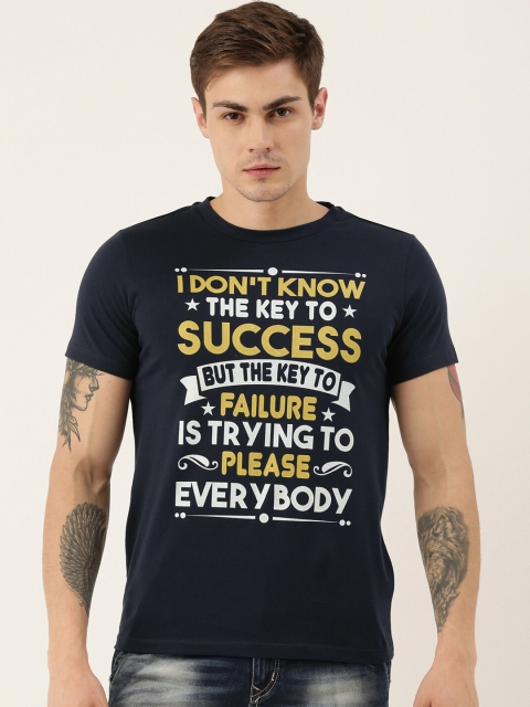

QUANCIOUS Men Navy Blue Printed Round Neck Organic Cotton Sustainable T-shirt
