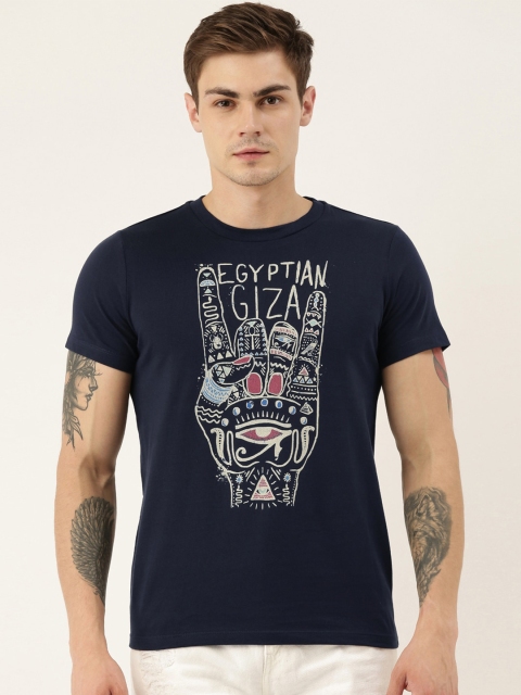 

QUANCIOUS Men Navy Blue & Off-White Organic Cotton Sustainable T-shirt