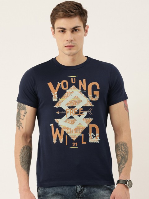 

QUANCIOUS Men Navy Blue Solid Round Neck Sustainable T-shirt