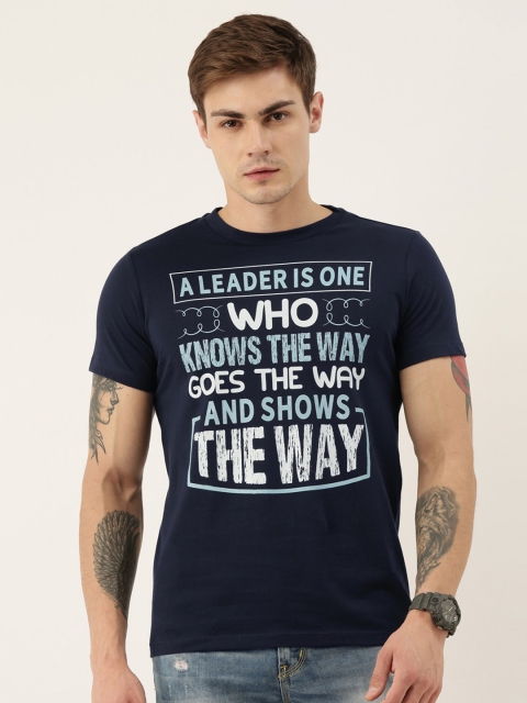 

QUANCIOUS Men Navy Blue Printed Round Neck Sustainable T-shirt