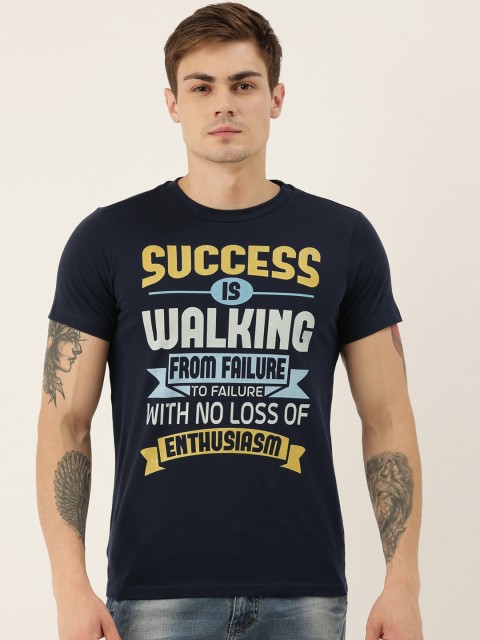 

QUANCIOUS Men Navy Blue Printed Polo Collar Sustainable T-shirt