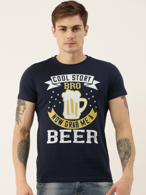 

QUANCIOUS Men Navy Blue Printed Round Neck Sustainable T-shirt