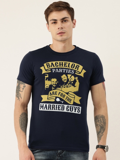 

QUANCIOUS Men Navy Blue Solid Round Neck Organic Cotton Sustainable T-shirt