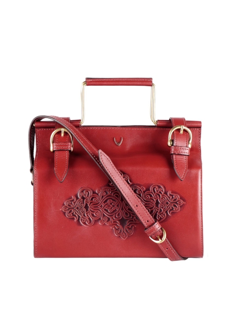 

Hidesign Red Self Design Leather Satchel