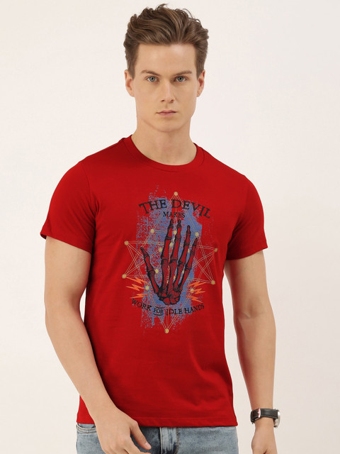 

QUANCIOUS Men Red & Black Printed Organic Cotton Sustainable T-shirt