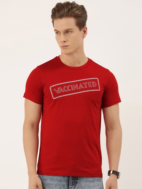 

QUANCIOUS Men Red Printed Round Neck Organic Cotton Sustainable T-shirt
