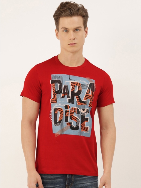 

QUANCIOUS Men Red Printed Round Neck Sustainable T-shirt