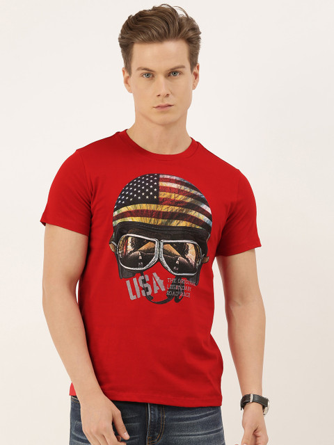 

QUANCIOUS Men Red Printed Organic Cotton Round Neck Sustainable T-shirt