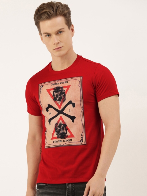 

QUANCIOUS Men Red Printed Round Neck Organic Cotton Sustainable T-shirt