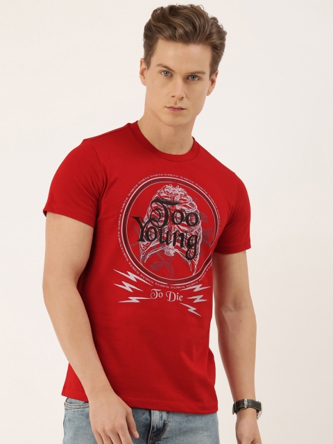 

QUANCIOUS Plus Size Men Red Printed Round Neck Organic Cotton Sustainable T-shirt