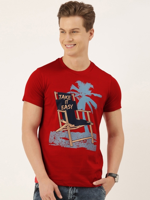 

QUANCIOUS Men Red Solid Round Neck Organic Cotton Sustainable T-shirt