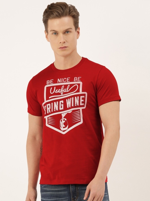 

QUANCIOUS Men Red Printed Round Neck Organic Cotton Sustainable T-shirt