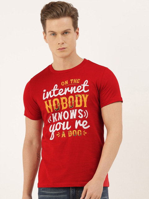 

QUANCIOUS Men Red Printed Round Neck Organic Cotton Sustainable T-shirt