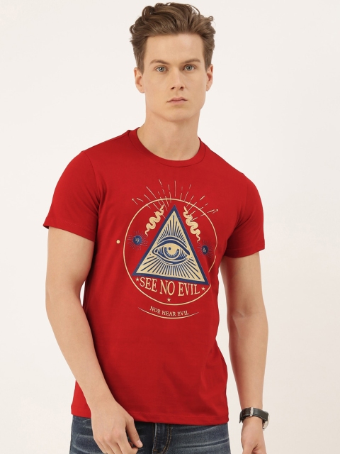 

QUANCIOUS Men Red Solid V-Neck Sustainable T-shirt