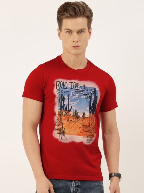 

QUANCIOUS Men Red & Blue Printed Round Neck Organic Cotton Sustainable T-shirt