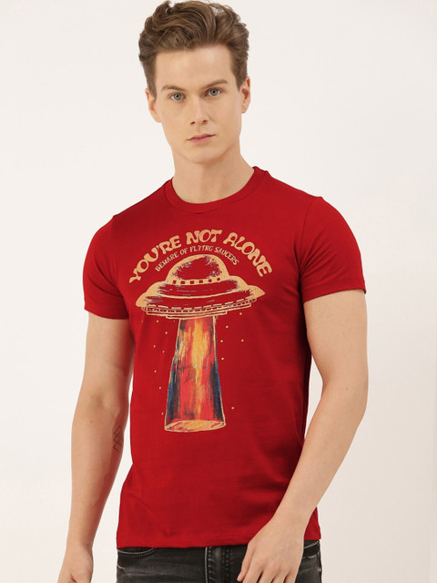 

QUANCIOUS Men Red & Orange Printed Round Neck Organic Cotton Sustainable T-shirt