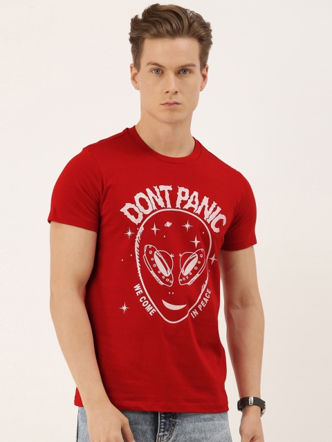 

QUANCIOUS Men Red Printed Round Neck Sustainable T-shirt