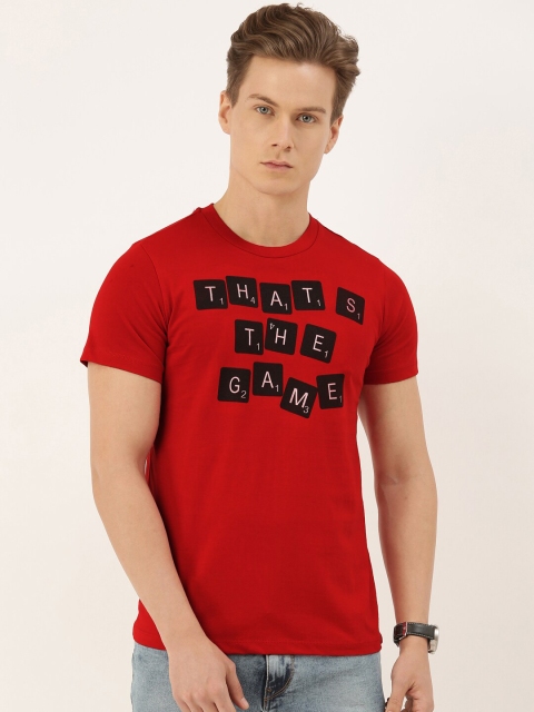 

QUANCIOUS Men Red Printed Round Neck Sustainable T-shirt