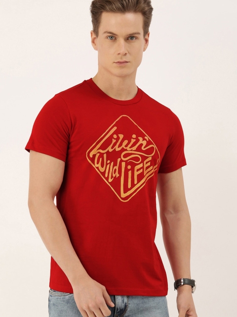 

QUANCIOUS Men Red Printed Round Neck Sustainable T-shirt