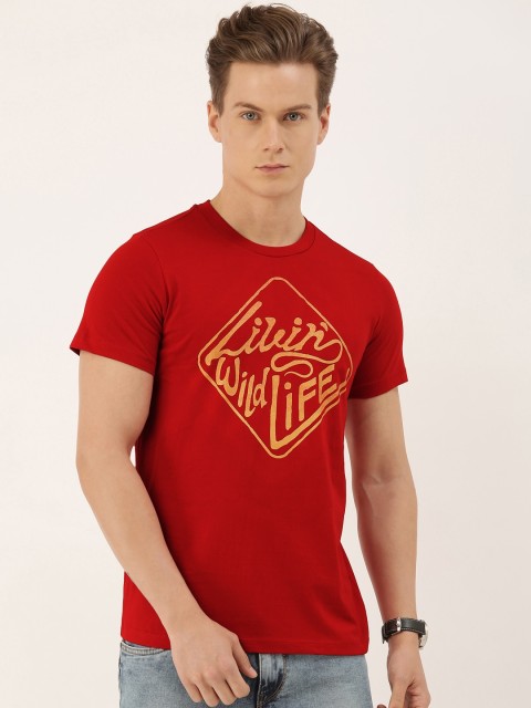 

QUANCIOUS Men Red Printed Round Neck Sustainable T-shirt