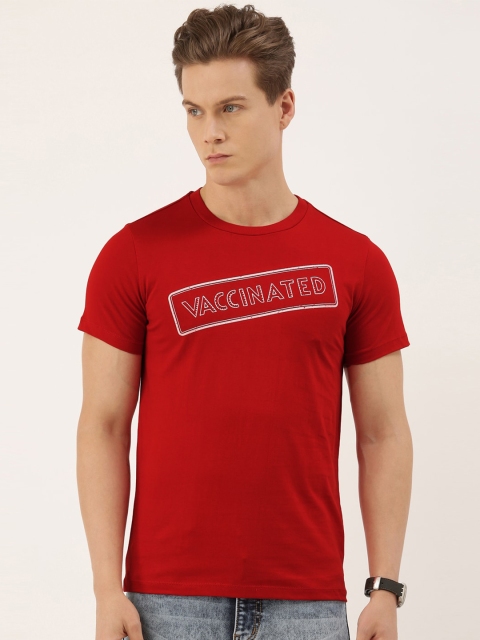 

QUANCIOUS Men Red Solid High Neck T-shirt